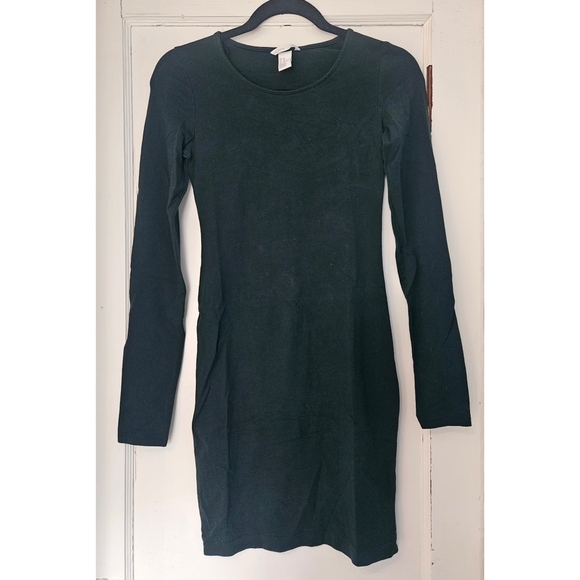 H&M Green Bodycon Dress Cotton Blend XS - Picture 2 of 5
